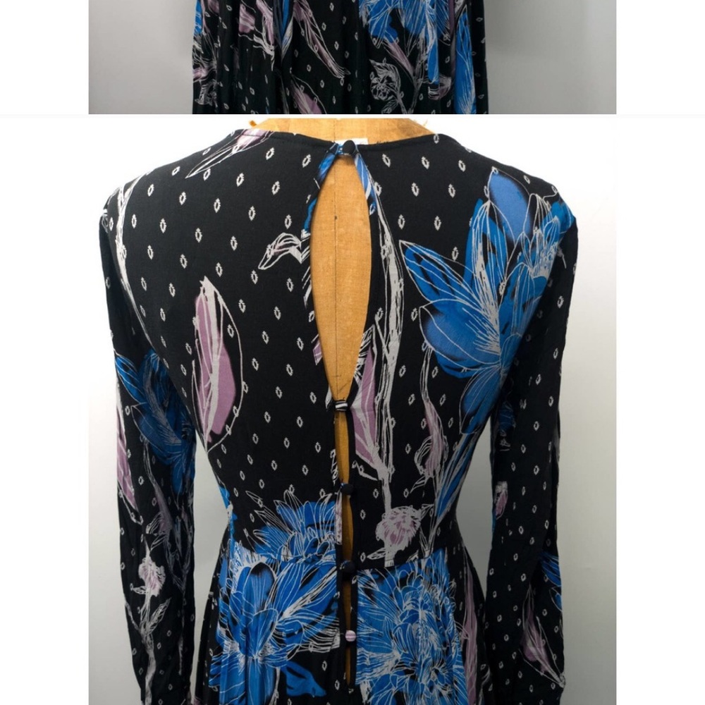 Free People Maxi Dress Blue and Black Floral - Picture 7 of 10